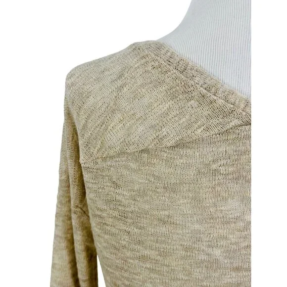 Lush Beige Long Sleeve Lightweight V-Back Knit Sweater Top - Picture 9 of 12